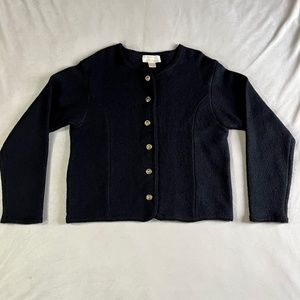 Tally-Ho Vintage Black 100% Boiled Wool Sweater XL Classic Lady Preppy Jacket